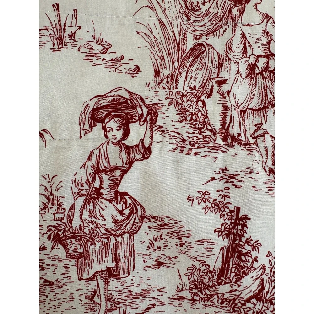 Vintage Red Toile Valance Set of 3‎ French Country Scenic Cotton Curtains